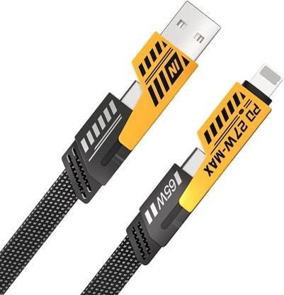 JIWAKI 4-in-1 Cable 1.5 A 1 m Braided High Grade 4 In 1 Metal Alloy Ports Fast Charging & Data Transfer 65W Cable|Super Durable Texture Braided|Supporting Thunderbolt Port,Type C Lightning,Type A For All iPhones & Laptop