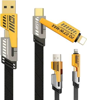 Vora 4-in-1 Cable 7.22 A 1 m Nylon Metal 4-in-1 65W Fast Charging Cable | MFI Certified | Compatible with Apple & Android | Supports Type C, Lightning, USB A Devices