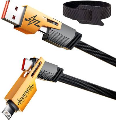 ZENTRICA 4-in-1 Cable 1 m 65W Lightning Fast Charging USB Cable (C Type), Braided Design, Multiport(USB A/TYPE C/IPHONE CABLE)