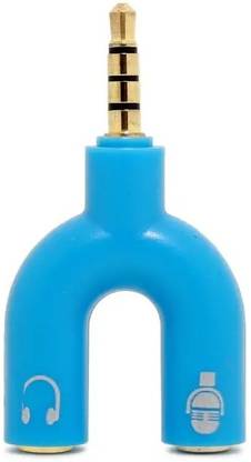 Obstinate AUX Cable 0.1 m 2 Way Headphone + Mic Audio Splitter (Blue)