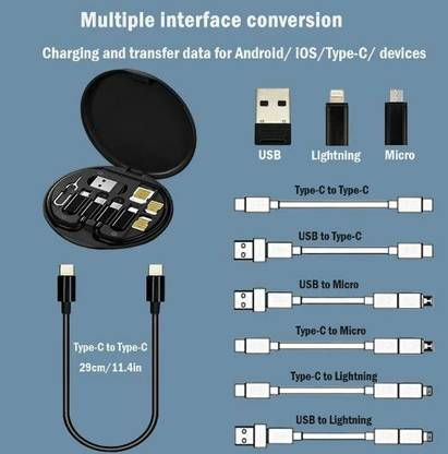 TECHGEAR Magnetic Charging Cable 0.2 m USB Cable Card,Multi-Function Portable USB Adapter Card Storage Set