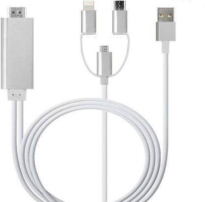 microware HDMI Cable 2 m 3 in1 8pin/Micro USB/Type-C to HDMI Cable 1080 HDTV Adapter for iPhone i Pad