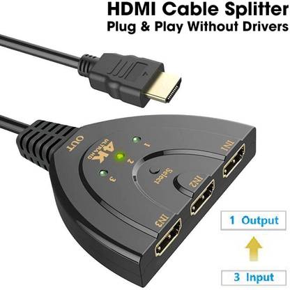 BALRAMA HDMI Switch 3-Port HDMI Splitter 3 in 1 out Hub Pigtail Cable 3 Ports Switcher Media Streaming Device