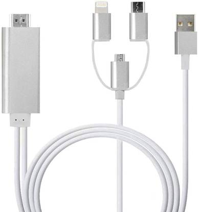 VOOCME HDMI Cable 2 m 3 in 1 HDTV Adapter Cable Micro USB, 8 Pin & Type-C to HDMI Mirroring Adapter Cable