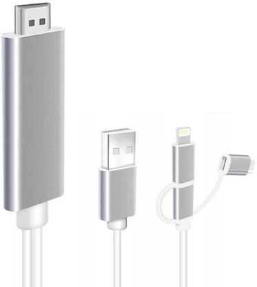 microware HDMI Cable 2 m 3 in 1 Type-C/Lightning/Micro USB to HDMI, Mirroring Phone to TV/Monitor