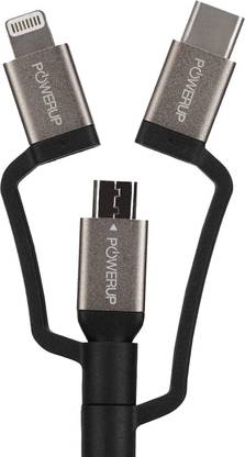 POWERUP Lightning Cable 0.12 m 3in1 Multiple USB Charging Cable 12cm, USB to Lightning/Type C
