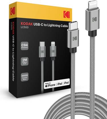 KODAK Lightning Cable 2 m LC500 USB Type-C to Lightning Cable | Braided Sync & Charge Cable