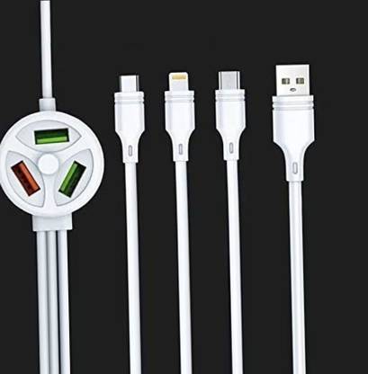 Techpunch Lightning Cable 1.2 m 100% Good Quality 6 in 1 Extended Fast Charging USB Data Cable 3 Plug and 3 USB Port for Phone Android Type C Charger Micro Lightning Type C All in 1 Cable with 3 USB Port 3.1 A