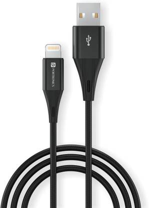 Portronics Lightning Cable 2 A 1 m Konnect B+ 8 Pin Usb Cable 3.0Amp Output with Charge & Data Sync with 1m (Black)