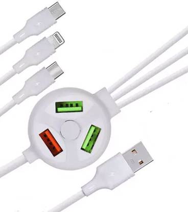 Techpunch Lightning Cable 1.2 m 1.2 m Electric 6in1 Data Cable 3 Plug 3 USB Port Cable Compatible with All Smartphones, Tablets