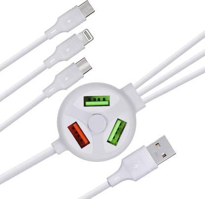 RENTOOR Lightning Cable 1.2 m 6 iN 1 Extended Fast Charging USB Data Cable 3 Plug And 3 USB Port For Phone Android Type C Charger Micro Lightning Type C All In 1 Cable With 3 USB Port 3.1A