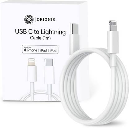Orionis Lightning Cable 3 A 1 m Copper USB-C to Lightning Cable (1m) Fast Charging & Data Sync for iPhonee, iPadd, and Maccs