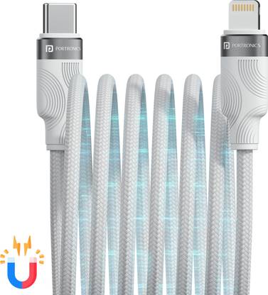 Portronics Lightning Cable 1 m Braided Maglink CL 27W Type C to 8 Pin,