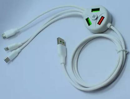 RENTOOR Lightning Cable 1.2 m 6 in 1 Extended Fast Charging Power Sharing USB Data Cable 3 Plug and 3 USB Port for All Mobiles and Tablets