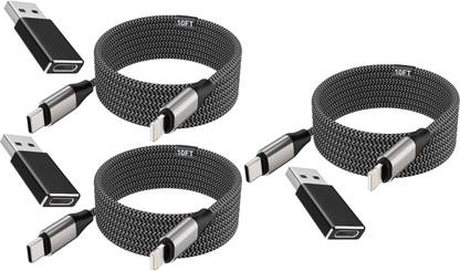 FKU Lightning Cable 3 m USB C to Lightning Charger Cable 10FT LONG with USB A Adapter Rapid Charger Sync ( PACK OF 3 )