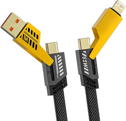 Chaebol Lightning Cable 1 m 4 in 1 66W Fast Charging Cable, Metal Flat Braided Cord, USB C to Type C, USB A to C, USB C to Lightning, and USB A to Lightning Cable For iPhone, iPad, Smartphone and Other