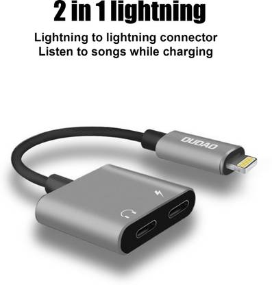 DUDAO Lightning Cable 6 A 0.17 m Dual Lightning Connector, Work with only Apple Original Earphone Or MFI Earphones Lightning Dual Adapter | 6A Fast Charging | Dual Lightning Connector | Compatible with iPhone & iPad (