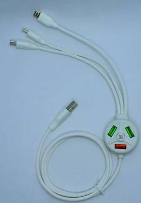 RENTOOR Lightning Cable 1.2 m 6 IN 1 Extended Fast Charging USB Data Cable 3 Plug And 3 USB Port For All Mobiles And Tablets