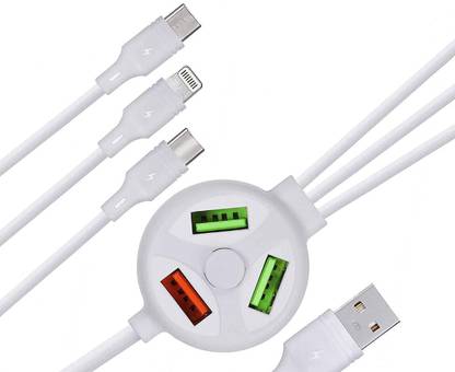 RENTOOR Lightning Cable 1.2 m Good Quality Fast Charging Cable Power Sharing Cable 1.2 m 6 in 1 Extended mobile data cable 3 Plug 3 Usb port 3.1A Compatible with All Smartphones
