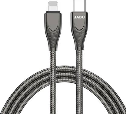 JABU Lightning Cable 2 m Steel Mesh meter Fast Charging Cable Extra Strong C to Lightning
