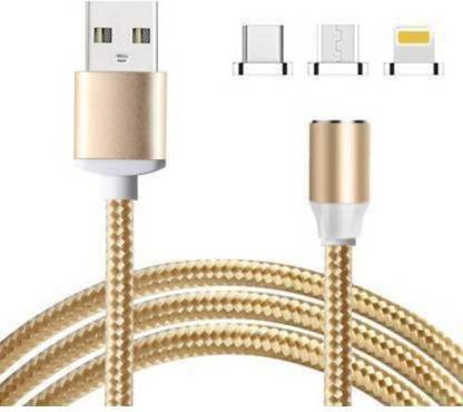 MUJIC Magnetic Charging Cable 1 m Multi 3-In-1 Magnetic USB Charging Cable, with LED, All Type Fast Charging M81  (Compatible with Mobile, Multicolor, One Cable)