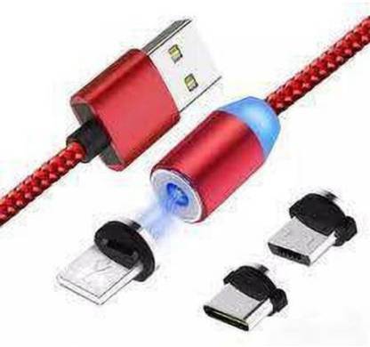 MUJIC Magnetic Charging Cable 1 m Multi 3-In-1 Magnetic USB Charging Cable, with LED, All Type Fast Charging M68  (Compatible with Mobile, Multicolor, One Cable)