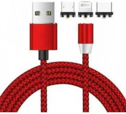 MUJIC Magnetic Charging Cable 1 m Multi 3-In-1 Magnetic USB Charging Cable, with LED, All Type Fast Charging M1  (Compatible with Mobile, Multicolor, One Cable)