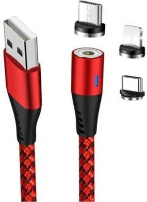 MUJIC Magnetic Charging Cable 1 m Multi 3-In-1 Magnetic USB Charging Cable, with LED, All Type Fast Charging M93  (Compatible with Mobile, Multicolor, One Cable)