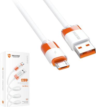 ms star Micro USB Cable 3 A 1 m 120W USB Micro Cable 1 m Nylon Braided Konnect Life Time Warranty