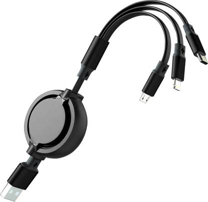 MOBIZAC 3-in-1 Cable 3 A 0.9 m PVC 3 in 1 Fast Charging Cable for Android Smartphones, Type C Smartphone, iOS Phone
