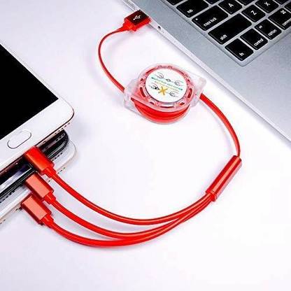 NKL Micro USB Cable 1.2 m FOLDING Newly Super Fast Data Cable3.0 A 3 in 1 Cable Nylon Braided Fast Charging Cable 3.0A Magnet Cable Multi 3-in-1 360 Degree Rotate With LED for Android Samsung ,Iphone ,Type-C Charging Cable