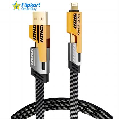 Flipkart SmartBuy USB Type C Cable 6.5 A 1 m Carbon Braided 4 in 1 65W Fast Charging Type C Data Cable | C to C Cable | Type C to Type C Data Cable Compatible for iPhone 11/12/13/14/15/16 / Google / Nothing / Samsung Phones | Type C Laptops Cable & Android Type C Devices Cable