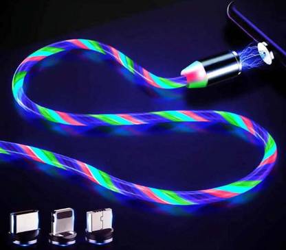 5SUPREME Power Sharing Cable 3 m Magnet Data Cable 3 in 1 Fast Charging Flowing Light Led jki23  (Compatible with Multi - Text, Multicolor, One Cable)