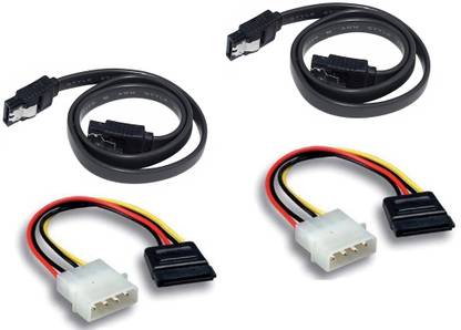 Steko Power Sharing Cable 15 m (Pack of 2+2) 2 Pieces SATA Data Cable + 2 Pieces 4 Pin Molex Power Cable -Black