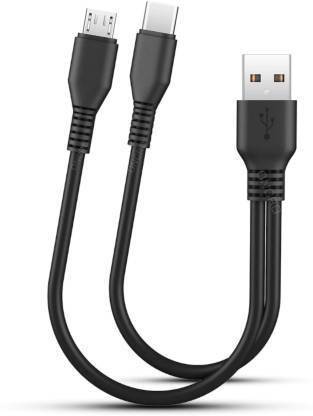KIPZO Power Sharing Cable 0.25 m 2in 1 Y splitter micro USB and Type c short Small Mini Dual multi charging Cable