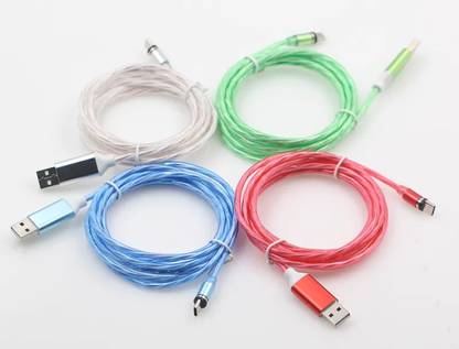 5SUPREME Power Sharing Cable 3 m Magnet Data Cable 3 in 1 Fast Charging Flowing Light Led jki12  (Compatible with Multi - Text, Multicolor, One Cable)