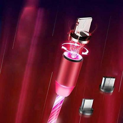 5SUPREME Power Sharing Cable 3 m Magnet Data Cable 3 in 1 Fast Charging Flowing Light Led jki17  (Compatible with Multi - Text, Multicolor, One Cable)