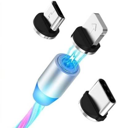 5SUPREME Power Sharing Cable 3 m Magnet Data Cable 3 in 1 Fast Charging Flowing Light Led jki14  (Compatible with Multi - Text, Multicolor, One Cable)