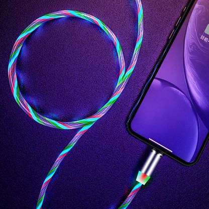 5SUPREME Power Sharing Cable 3 m Magnet Data Cable 3 in 1 Fast Charging Flowing Light Led jki5  (Compatible with Multi - Text, Multicolor, One Cable)