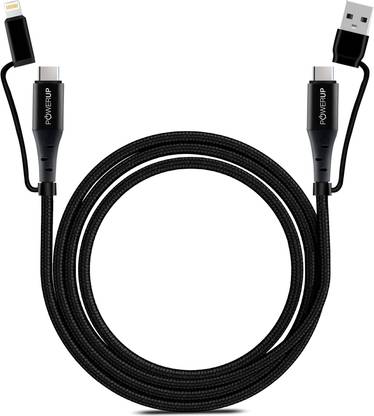 POWERUP Power Sharing Cable 1.5 m USB To Lightning/Type C/Type C to C/Type C to Lightning 4IN1 Sync & Charge cable