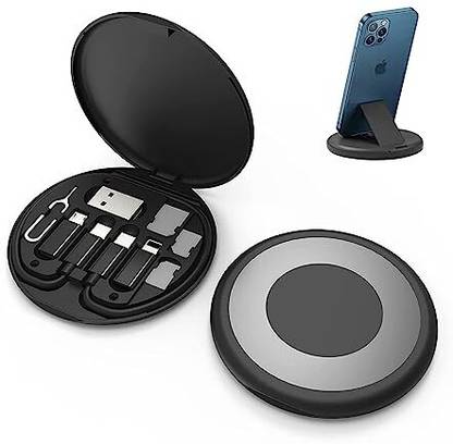Asotai Power Sharing Cable 0.5 m USB Adapter Cable Conversion Storage Box, Multi-Type Charging Convertor USB C to Lightning Type C Micro Data Transfer Tool Contains Card Slot Tray Eject Pin, Use as Phone Holder