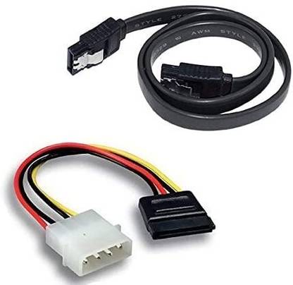 WiredCom Power Sharing Cable 0.2 m SATA III (Sata 3) Data Cable with Locking Latch + 4 Pin Molex to 15 Pin Power Cable