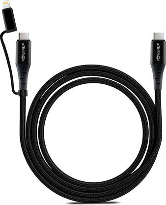 POWERUP 2-in-1 Cable 2.4 A 1.5 m | 2IN1 High Speed Charging, Nylon Extra Tough Tested Braided Cable with Ultra Flexible & Durable Quick Sync & Charge