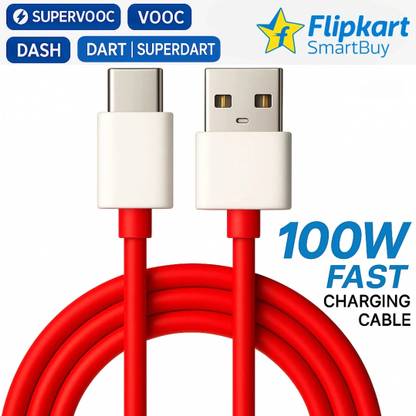Flipkart SmartBuy USB Type C Cable 10 A 1 m 100W supervooc cable 80W supervooc cable 65W supervooc cable 33w supervooc cable 30W SUPERVOOC Dash Data Cable Wire For 80W Cahrger Cable / 100w data cable Compatible with oneplus OnePlus 12/OnePlus 12r /OnePlus 11/OnePlus 11R/OnePlus 10 Pro/OnePlus 10R/OnePlus 9R/ OnePlus 8 / OnePlus 8T / Oneplus 7 / OnePlus 7T / Oneplus 6