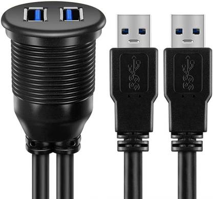 fdealz Reversible USB 2.0 1 m USB 3.0 Flush Mount Cable, Dual USB Flush Dash Panel Mount Cable Male to Female Extension