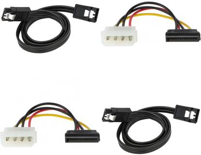 Paruht SAS Cable 0.17 m (Pack of 2+2) SATA III (3) Data Cable with Locking Latch+ 4 Pin Molex to 15 Pin