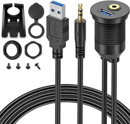 fdealz Stereo Audio Cable 1 m stereo 3.5mm AUX input from the back to car front dashboard USB 3.0 Flush Mount Cable - USB 3.0 and 3.5mm Aux