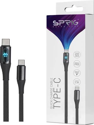 Sprig Type C 1 m Display Denim Braided Charging Cables 45W (Black) Type C-C-Display Cables 45W