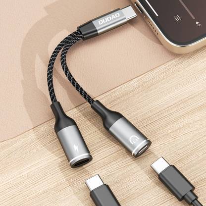 DUDAO Type C 5 A 0.11 m USB-C Splitter Sleek & Compact Design: Braided Cable L13C+ USB C Splitter, Dual USB C Headphone and Charger Adapter,2-in-1 Type C Audio with PD 30W Fast Charging Support Call Music for iPhone 16/15/S24/S23 & All Type-C Devices