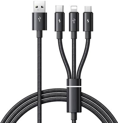 PRAKIE Type C 3 A 1 m 3 in 1 Nylon Braided Fast Charging Cable with Lightning, Type-C & Micro USB